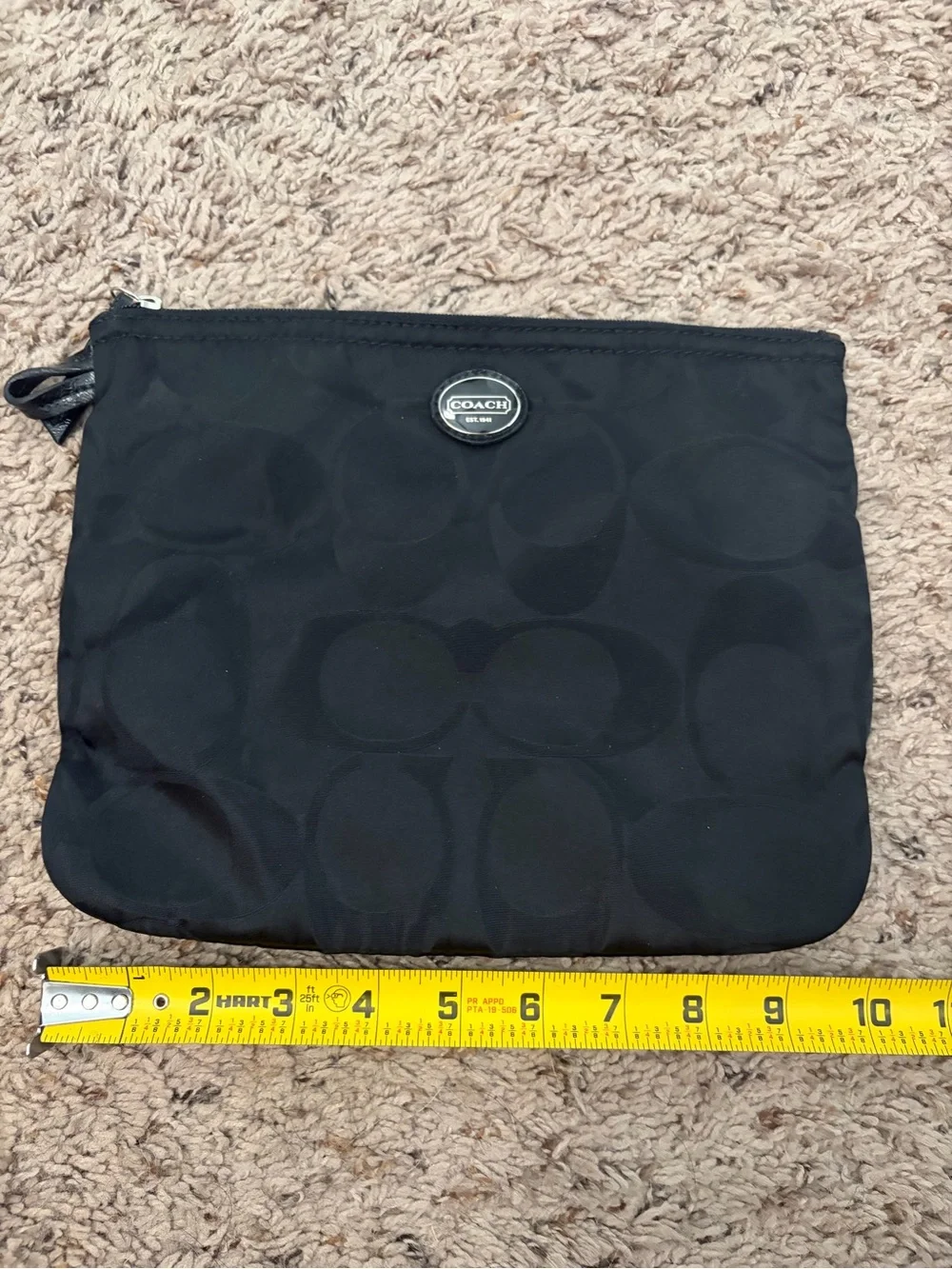 Coach Signature fabric cosmetic pouch makeup bag black-on-black monogram pattern